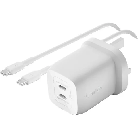 Belkin BoostCharge Pro Dual USB-C GaN Wall Charger with PPS 65W + USB-C to USB-C Cable