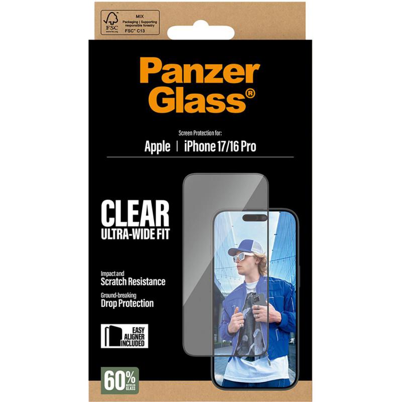 PanzerGlass Ultra-Wide Fit Tempered Glass, Clear Smartphone Screen Protector for iPhone 17/iPhone 16 Pro — view 3