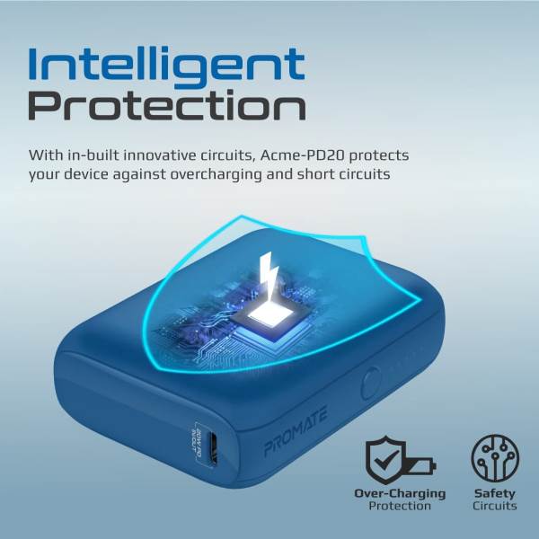 Promate USB-C Power Bank, World’s Smallest 10000mAh Portable Charger with 20W USB-C Power Delivery Input/Output Port - Acme-PD20.Blue (UAE Delivery Only) — view 2