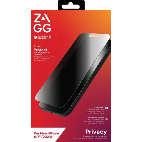 Zagg Invisible Shield Tempered Glass, 4-way Privacy Filter Case Friendly Smartphone Screen Protector for iPhone 15 Plus