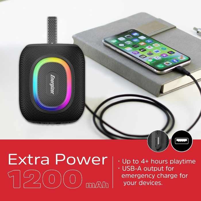 Enegizer 8W With RGB Lights Portable Bluetooth Speaker - Black — view 2