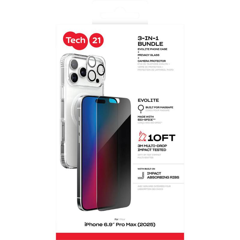 Tech21 3-in-1 MagSafe Bundle Evo Clear MagSafe Case + Privacy Impact Glass + Camera Lens Protector Smartphone Case Bundle — view 2