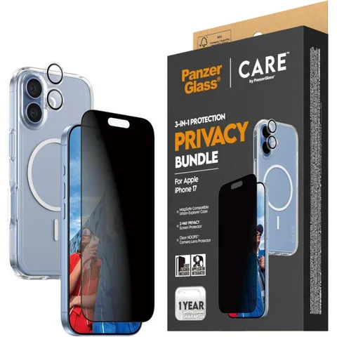 PanzerGlass 3-in-1 Pack Hard MagSafe Case + Privacy Screen Protector + Hoops Camera Lens Protector Smartphone Case Bundle