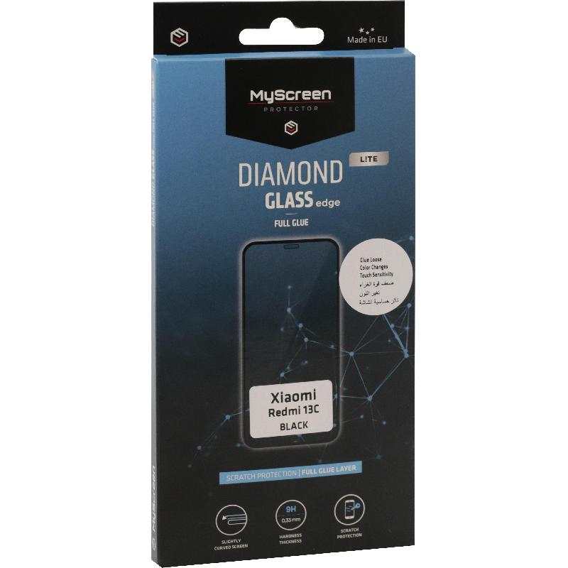 MyScreenPROTECTOR DIAMOND GLASS edge Lite Full Glue, Black Smartphone Screen Protector for Xiaomi Redmi 13C/Xiaomi Redmi 13C 5G
