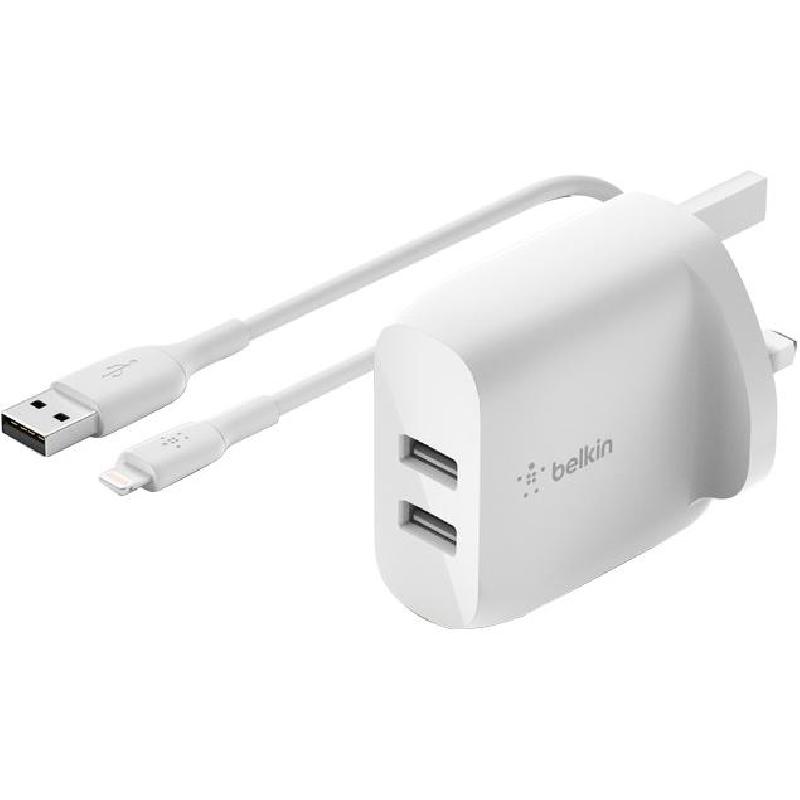 Belkin BoostCharge Dual USB-A Wall Charger 24W + Lightning to USB-A Cable