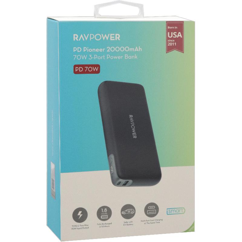 RAVPower RP-PB201Pro Power Bank Charger PD Fast Charging 20000 mAh 3 USB (1X USB/2X USB-C) — view 2