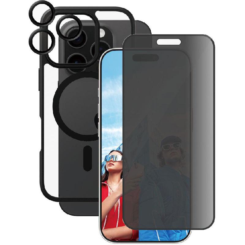 PanzerGlass 3-in-1 Pack CARE Black Frame Case + Privacy Screen Protector + Hoops Camera Lens Protector Smartphone Case Bundle