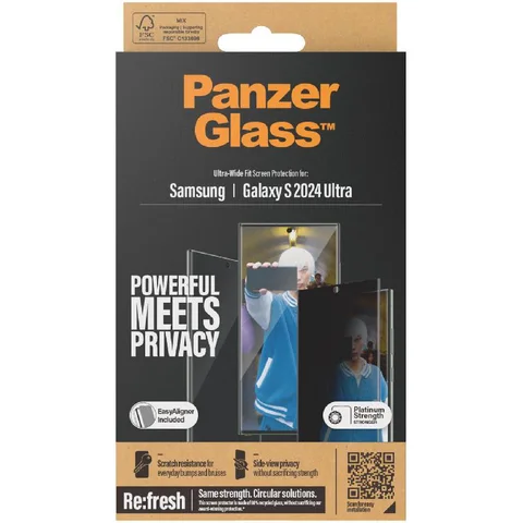 PanzerGlass Ultra-Wide Fit Tempered Glass, Privacy Smartphone Screen Protector for Samsung Galaxy S24 Ultra
