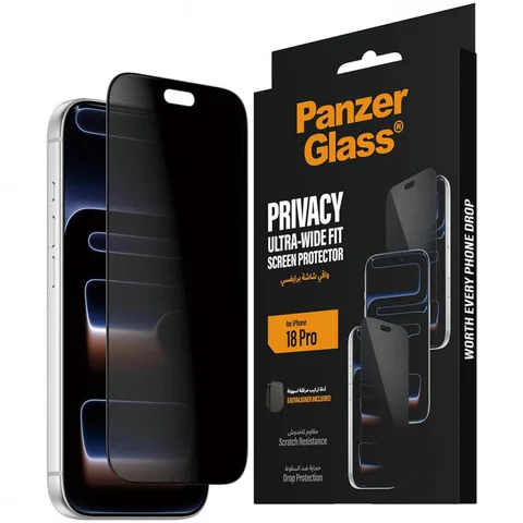 PanzerGlass Ultra-Wide Fit Tempered Glass, Privacy Smartphone Screen Protector for iPhone 18 Pro