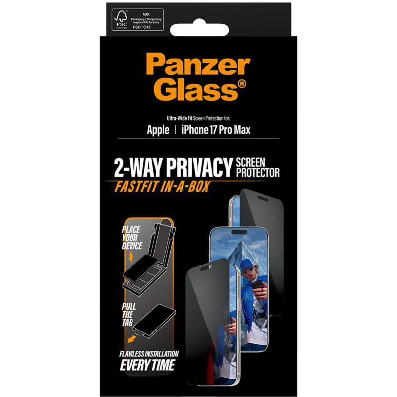 PanzerGlass Ultra-Wide Fit Tempered Glass with Black Frame, Privacy Smartphone Screen Protector iPhone 17 Pro Max — view 3