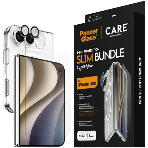 PanzerGlass 3-in-1 Pack Slim MagSafe Clear Case + UWF Screen Protector + Hoops Camera Lens Smartphone Case Bundle