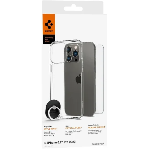 Spigen Crystal Flex Case + tR Slim HD Screen Protector + Style Ring Smartphone Case Bundle