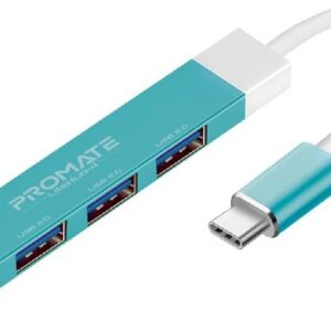 Promate USB-C Hub, 4-in-1 Type-C Sync/Charge Adapter with USB-A Adapter, LITEHUB-4.Blue