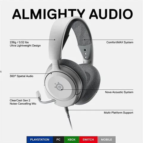 SteelSeries Arctis Nova 1 Multi-System Gaming Wired Headset, White - 61612