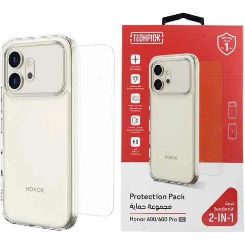 Techpick Clear Case + Tempered Glass Smartphone Case Bundle