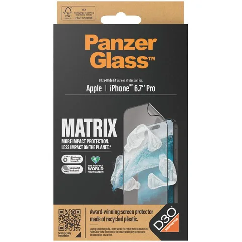PanzerGlass Matrix Hybrid Glass PET, Components from Film and Glass, D3O Protected Smartphone Screen Protector for iPhone 15 Pro Max