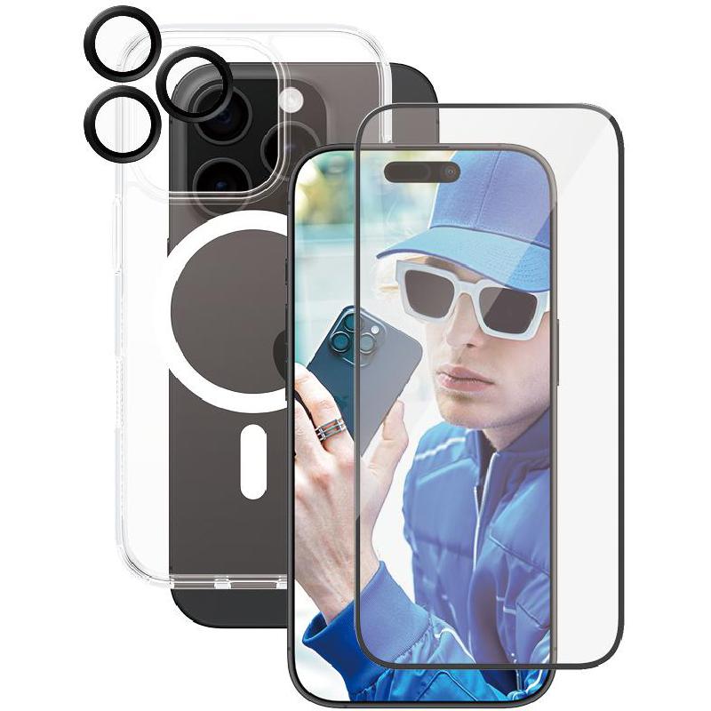 PanzerGlass 3-in-1 Pack Hard MagSafe Case + Ulta-Wide Fit Screen Protector + Hoops Camera Lens Protector Smartphone Case Bundle