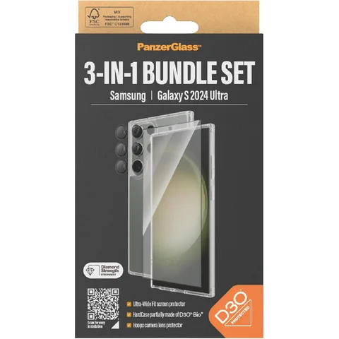 PanzerGlass 3-in-1 Protection Pack Hard Case with D3O Protection + Screen Protector + Hoops Camera Lens Protector Smartphone Case Bundle