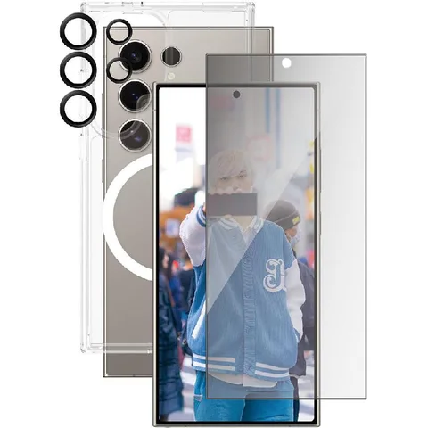 PanzerGlass 3-in-1 Protection Pack Privacy Screen Protector + Urban Combat Case + Hoops Camera Lens Protector Smartphone Case Bundle