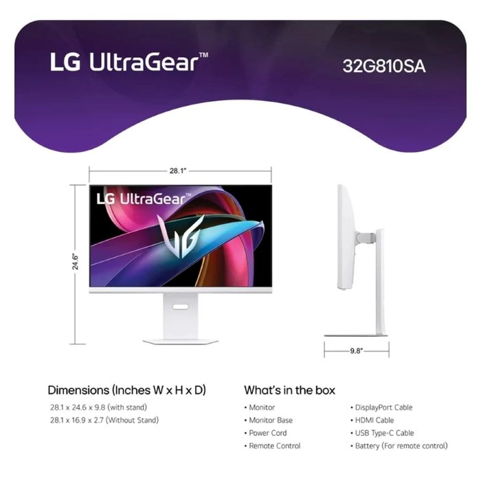 LG UltraGear 32inch UHD 3840X2160 Gaming Monitor, IPS Panel, 144Hz, 1ms, Display Port, HDMI, White - 32G810SA-WAMA — view 3