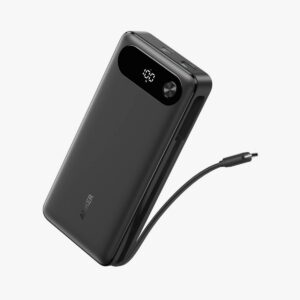 Anker Power Bank, 20000mAh, Built-In USB-C Cable, 30W- Black
