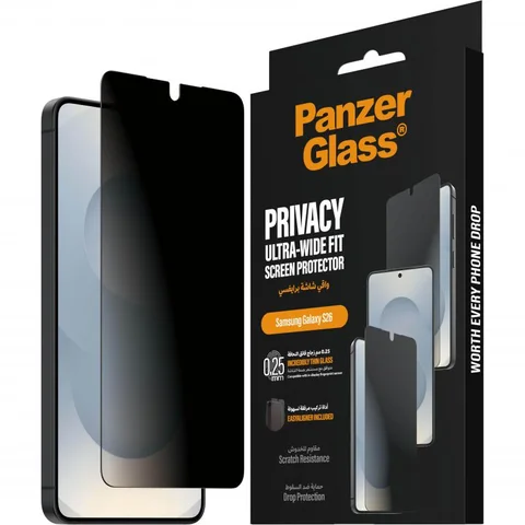PanzerGlass Ultra-Wide Fit Tempered Glass, 2-way Privacy Smartphone Screen Protector for Samsung Galaxy S26