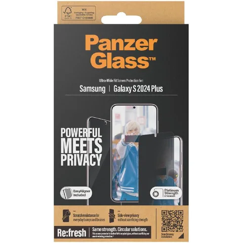PanzerGlass Ultra-Wide Fit Tempered Glass, Privacy Smartphone Screen Protector for Samsung Galaxy S24+