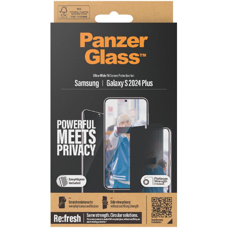 PanzerGlass Ultra-Wide Fit Tempered Glass, Privacy Smartphone Screen Protector for Samsung Galaxy S24+