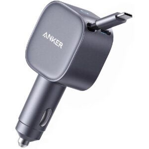 Anker Nano 75W PD Car Charger with Retractable USB-C Cable and USB-C Port