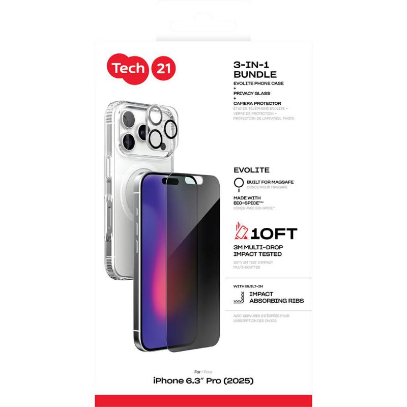 Tech21 3-in-1 MagSafe Bundle Evo Clear MagSafe Case + Privacy Impact Glass + Camera Lens Protector Smartphone Case Bundle — view 2