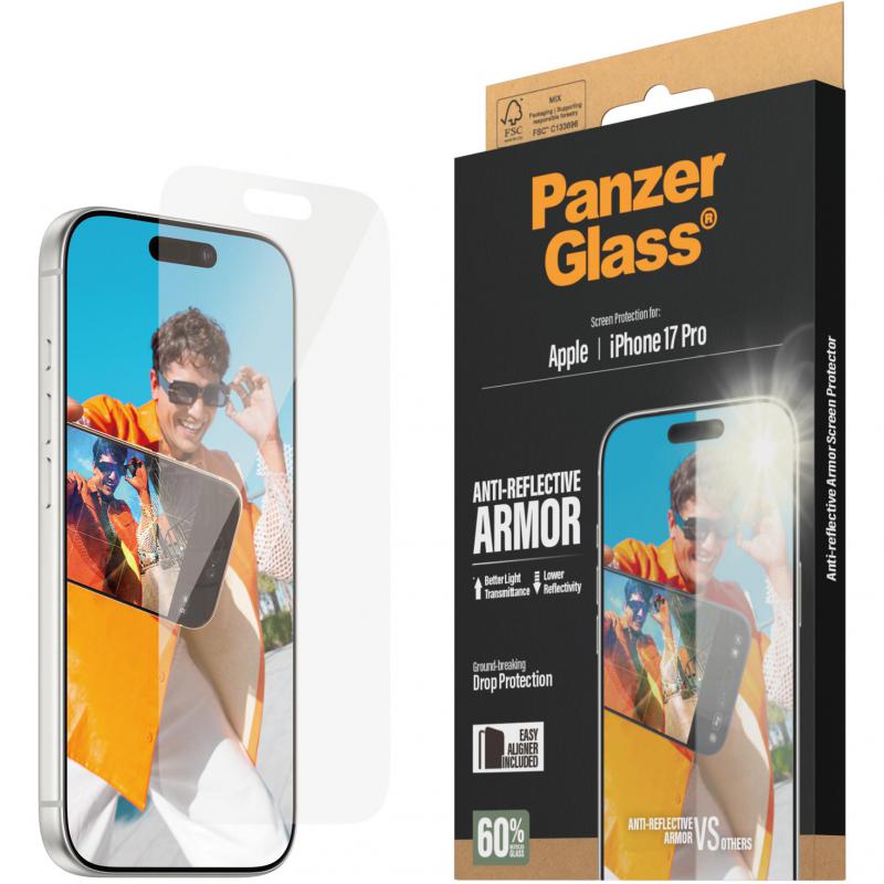 PanzerGlass Ultra-Wide Fit Tempered Glass, Anti-reflective Smartphone Screen Protector for iPhone 17 Pro