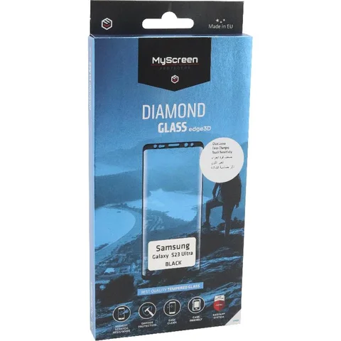 MyScreenPROTECTOR DIAMOND GLASS edge3D 3D, Black Smartphone Screen Protector for Samsung Galaxy S23 Ultra