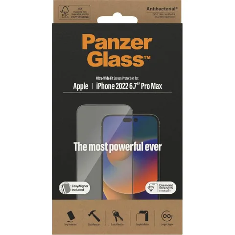 PanzerGlass Ultra-Wide Fit Tempered Glass, Clear Smartphone Screen Protector for iPhone 14 Pro Max