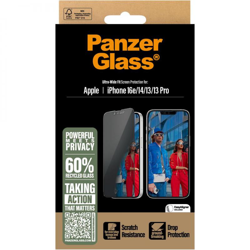 PanzerGlass Ultra-Wide Fit Tempered Glass, Privacy Smartphone Screen Protector for iPhone 17e/iPhone 16e/iPhone 14/iPhone 13 Pro/iPhone 13 — view 2