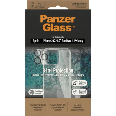 PanzerGlass Privacy 3-in-1 Hard Case + Privacy Tempered Glass + Camera Lens Protector Smartphone Case Bundle