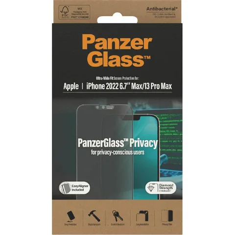 PanzerGlass Ultra-Wide Fit Tempered Glass, Privacy Smartphone Screen Protector for iPhone 14 Plus