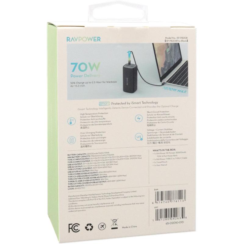 RAVPower RP-PB208Pro Power Bank Charger PD Fast Charging 20000 mAh 4 USB (2X USB/2X USB-C) — view 3