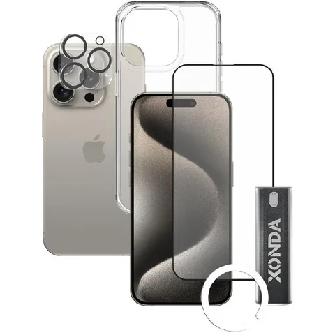 Xonda 4-in-1 Clear Case + Tempered Glass + Camera Lens + Anti-bacterial Spray Smartphone Case Bundle