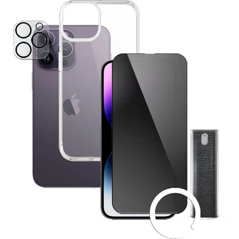 Xonda 4-in-1 Clear Case + Privacy Tempered Glass + Camera Lens + Anti-bacterial Spray Smartphone Case Bundle