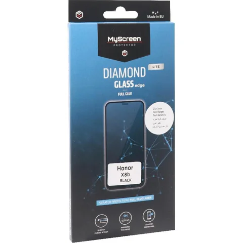 MyScreenPROTECTOR DIAMOND GLASS edge Lite Full Glue, Black Smartphone Screen Protector for Honor X8b