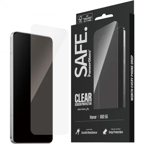 PanzerGlass SAFE Tempered Glass, Edge-to-Edge, Black Case Friendly Smartphone Screen Protector for Honor X6d 5G