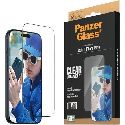 PanzerGlass Ultra-Wide Fit Tempered Glass, Clear Smartphone Screen Protector for iPhone 17 Pro