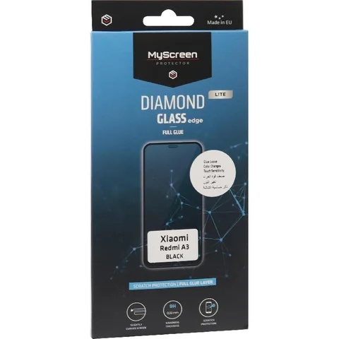 MyScreenPROTECTOR DIAMOND GLASS edge Lite Full Glue, Black Smartphone Screen Protector for Xiaomi Redmi A3