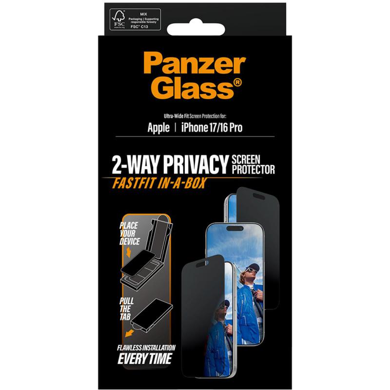PanzerGlass Ultra-Wide Fit Tempered Glass with Black Frame, Privacy Smartphone Screen Protector for iPhone 17/iPhone 16 Pro — view 3