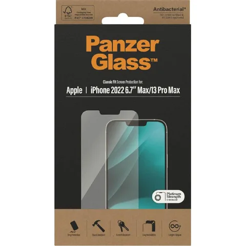 PanzerGlass Classic Fit Tempered Glass, Clear Smartphone Screen Protector for iPhone 14 Plus/iPhone 13 Pro Max