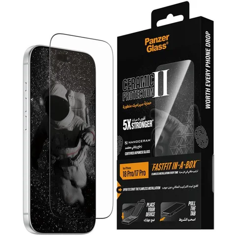 PanzerGlass Ultra-Wide Fit Tempered Glass, Ceramic II Smartphone Screen Protector for iPhone 18 Pro