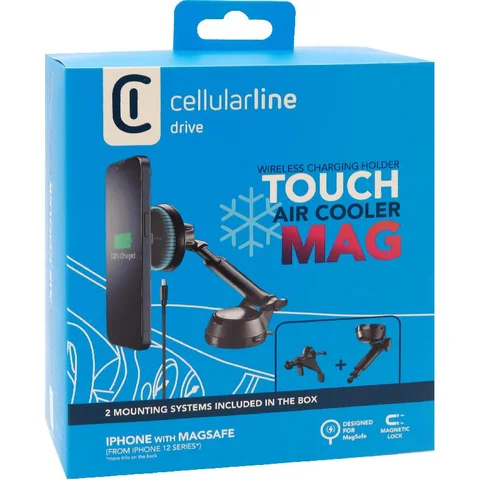 Cellularline Touch Air Cooler Mag Magnetic Wireless Charger with Internal Cooling System Smartphone Car Accessory