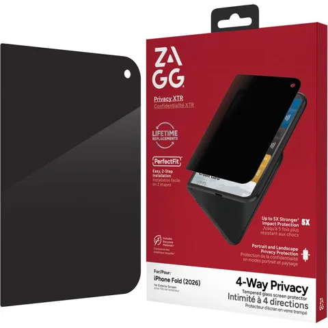 Zagg Invisible Shield Tempered Glass, 360 Privacy Protection Smartphone Screen Protector for iPhone 18 Fold